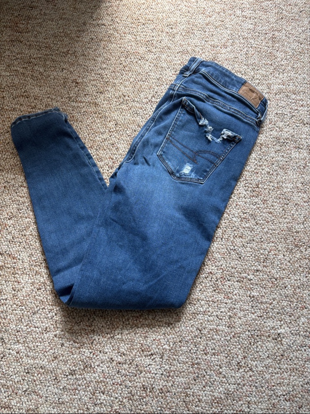 American Eagle Outfitters Dark Blue Skinny Jeans with Back-Pocket Distress